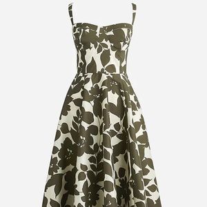J Crew Collection sweetheart A-line midi dress in leafy floral stretch taffeta.